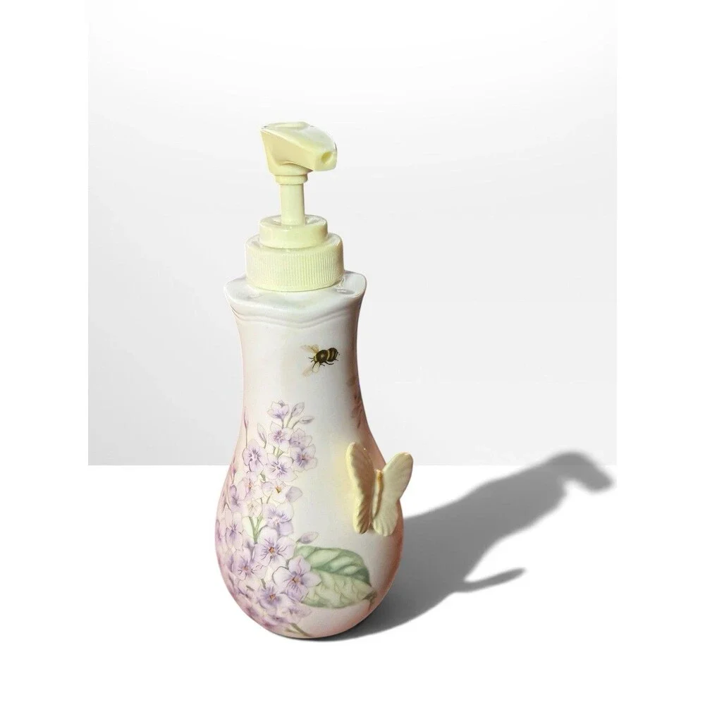 Lenox Butterfly Meadow Ceramic Refillable Soap Dispenser Pump, Floral Butterfly